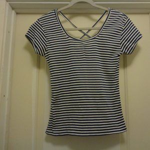 FRENCH BOARDWALK CRISS CROSS  BACK NAUTICAL STRIPES BLOUSE L